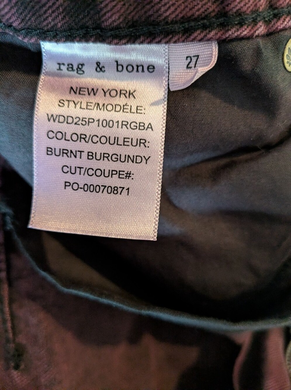 Rag & Bone Charlie High Rise Ankle Barrel Leg Jeans Burnt Burgundy Denim Size 27 - Picture 15 of 15